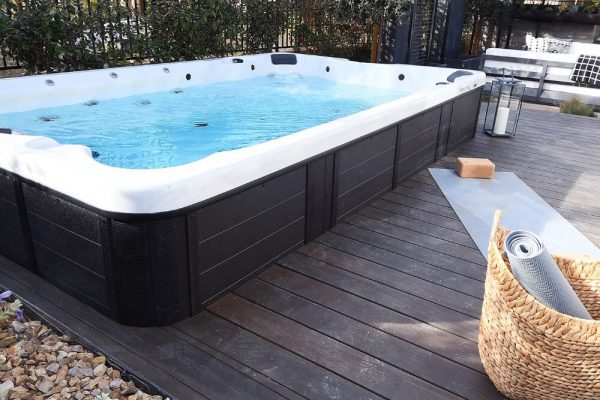 CalSpa swim spa built-in deck